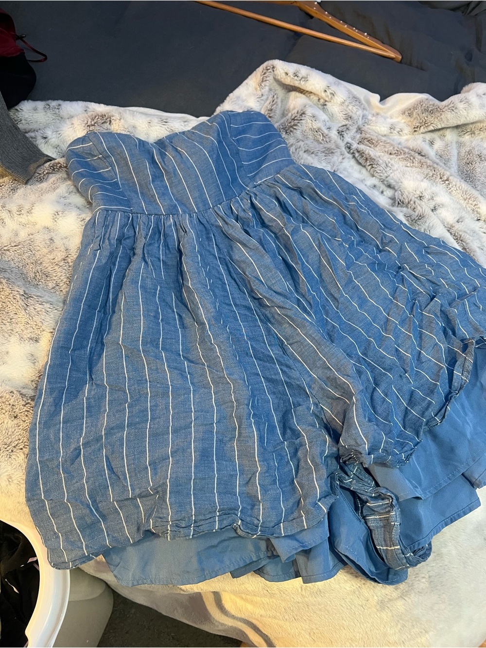 Girls Blue Stripe Strapless Sundress